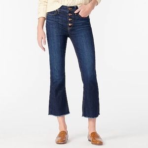 J. Crew Dark Worn Wash Button Fly High Rise 9" Billie Demi-Boot Crop Jean 28